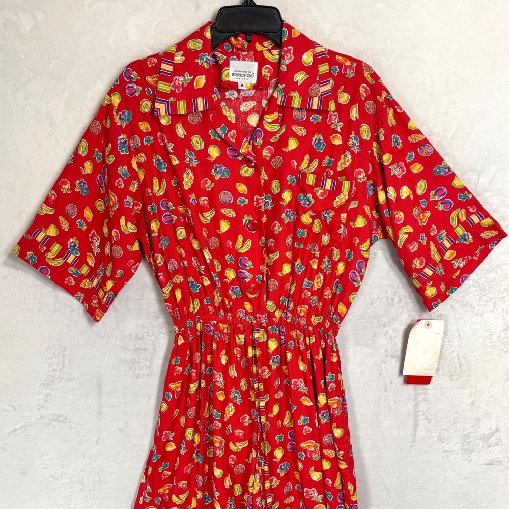 NWT Vintage Boho Fruit Print Jumpsuit 8 Wide Leg Novelty Tropical Resort Romper - Picture 6 of 16